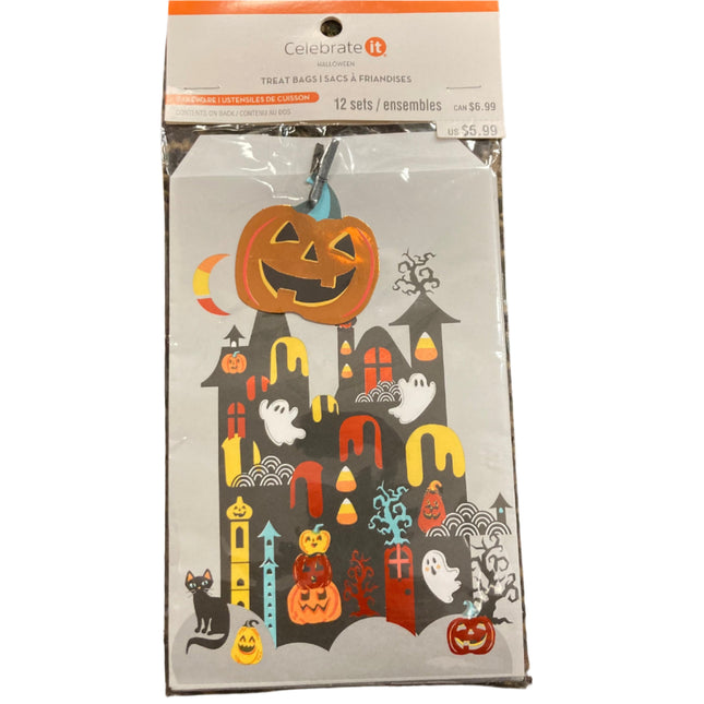 Celebrate it Halloween Treat Bags with Pins and Tags 10x5in