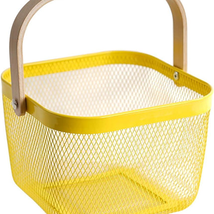 Yellow Mesh Easter Basket with Wooden Handle – 9.57 x 9.45 x 6.89 Inches
