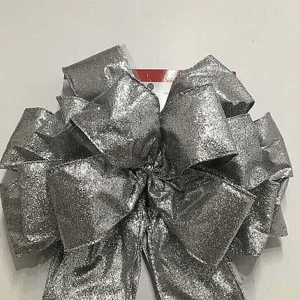 Silver Glitter Jumbo Bow 10" - Wired Ribbon