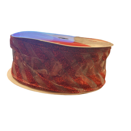 Celebrate it Christmas Red and Clear Glittery Strips Wired Ribbon 2.5inx80ft