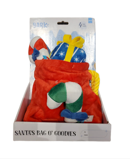 BARK, SANTA'S BAG OF GOODIES 4 DOG TOYS, SMALL, 0-20 lb