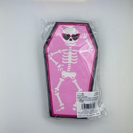Pink Skeleton Coffin Halloween Guest Napkins – 20 Count