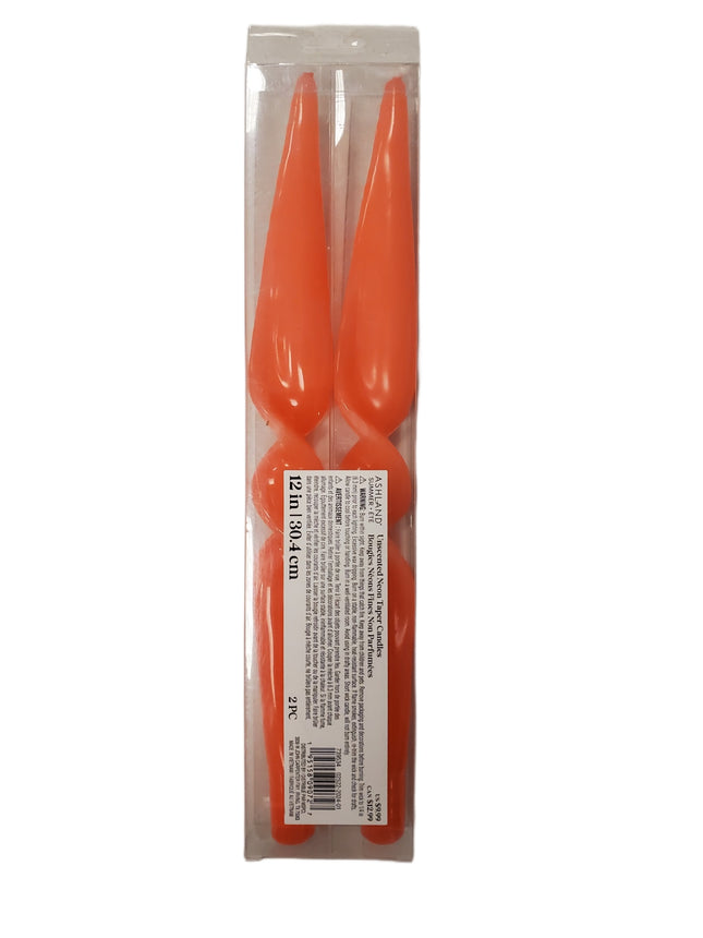 Neon Peach Taper Candles, Unscented 2pc Set