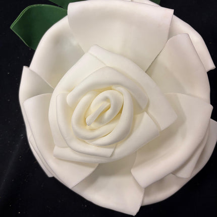 Ashland Spring Fantasy Wall Décor – White Rose with Leaves (3" Height × 8" Width, Hook Attached)