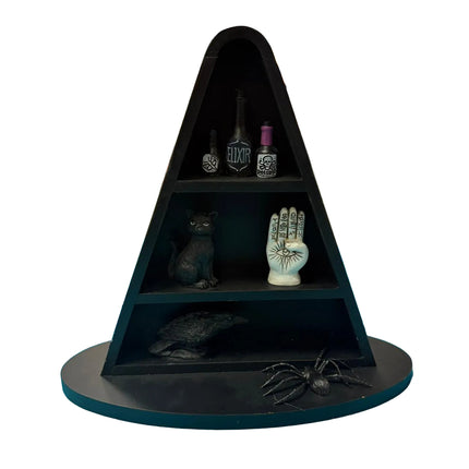 Black Witch Hat Display Shelf – Halloween Tiered Décor (11" x 10.5")