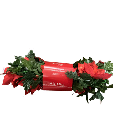 Ashland Christmas Red Poinsettia with Berry Chain Garland 6ft