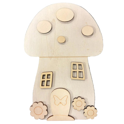 Make Market DIY Wooden Décor – Mushroom House Cutout (8" Height × 5.5" Width)