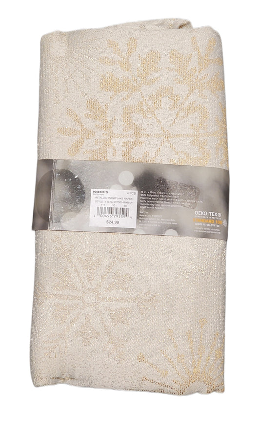 ST NICHOLAS SQUARE, JINGLING JUNIPER NAPKINS. SET OF 4, 19 X 19 IN, METALIC SNOWFLAKE