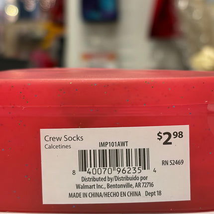 Valentine's Day Crew Socks In Reusable Plastic Container