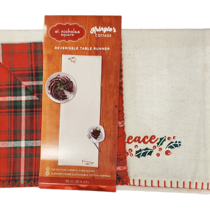 ST NICHOLAS SQUARE REVERSABLE TABLE RUNNER, PEACE, JOY 36 IN