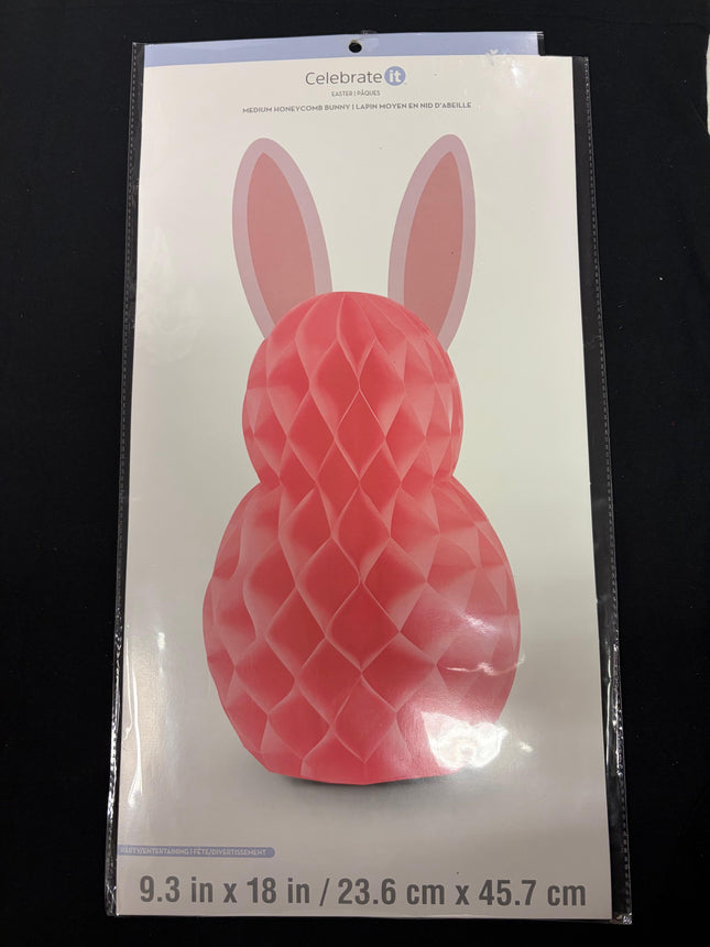Celebrate It Easter Medium Honeycomb Bunny – Light Pink – 9.3" W × 18" H