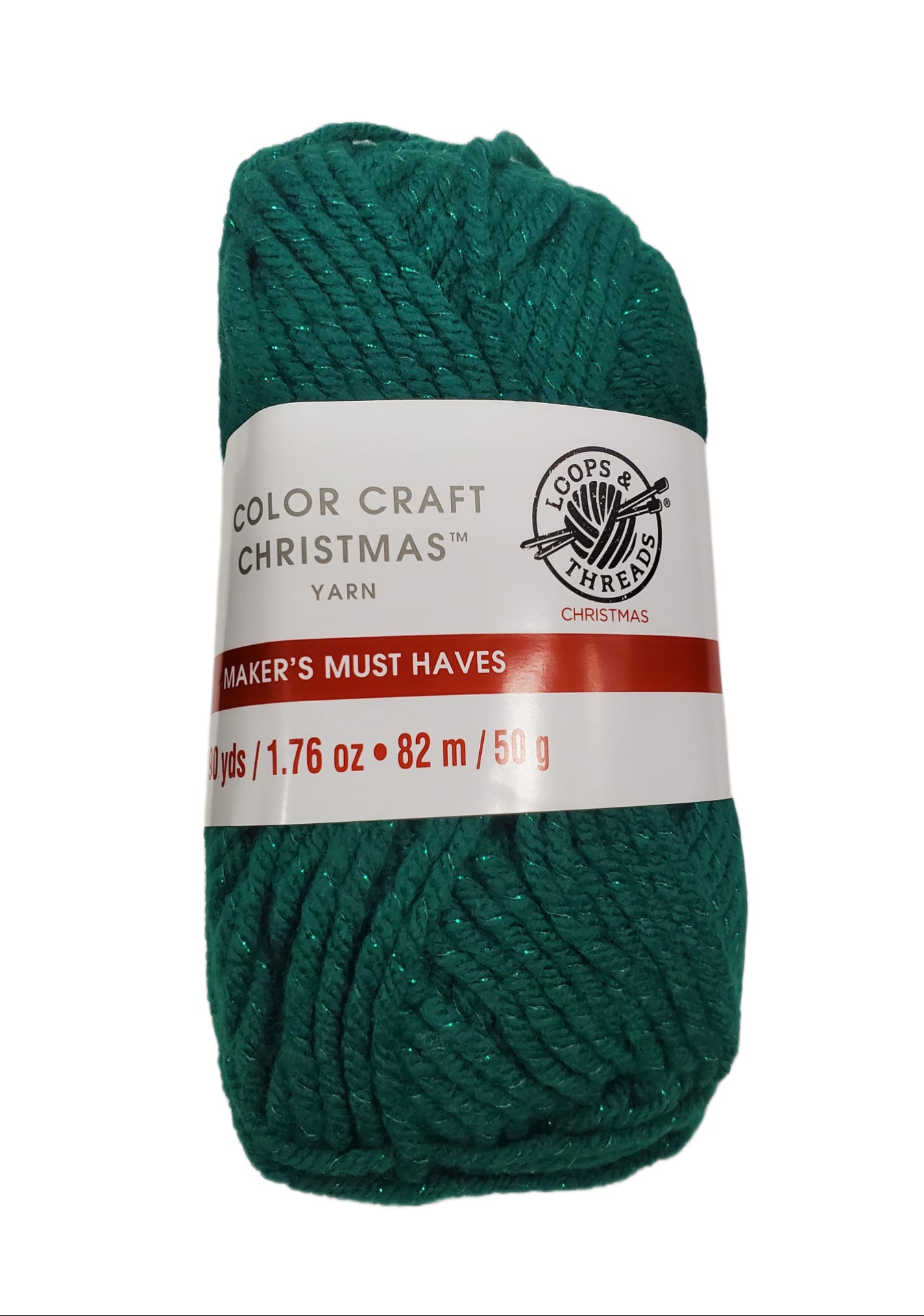 COLOR CRAFT CHRISTMAS YARN, 90 YARDS GREEN SPARKLE