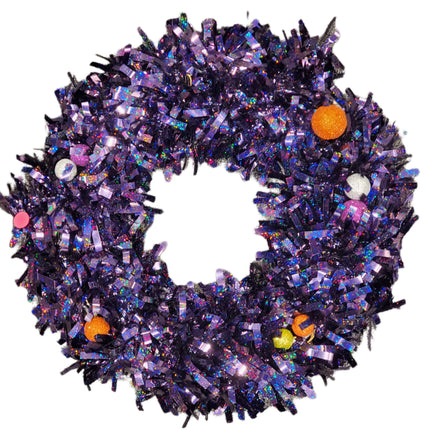 TINSEL WREATH ASHLAND HALLOWEEN PURPLE, BUILT IN HANGER 16 IN