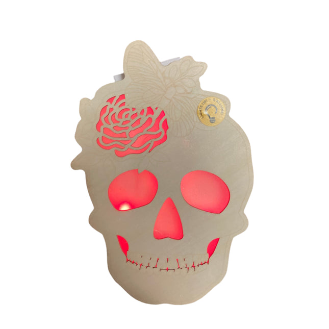 Make Market Halloween Light Up Skull with Rose 3D Decoration 8x5.5in