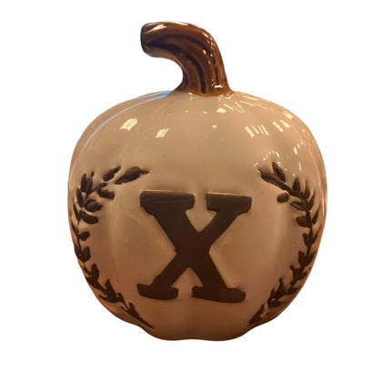 Ashland Fall White Porcelain Pumpkin with Letter X 5x5in