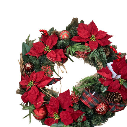 Ashland Christmas Wreath with Red Ornaments and Flowers 26in