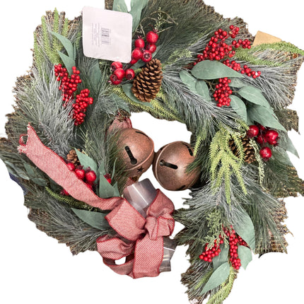 Ashland Christmas Premium Floral Pine Christmas Wreath with Bells 21in