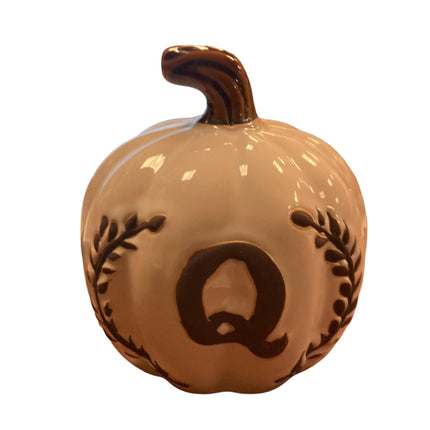 Ashland Fall White Porcelain Pumpkin with Letter Q 5x5in