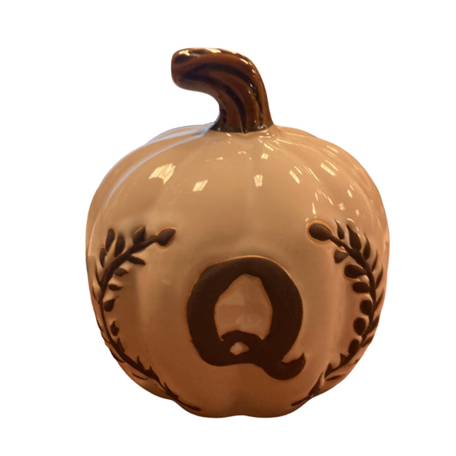 Ashland Fall White Porcelain Pumpkin with Letter Q 5x5in