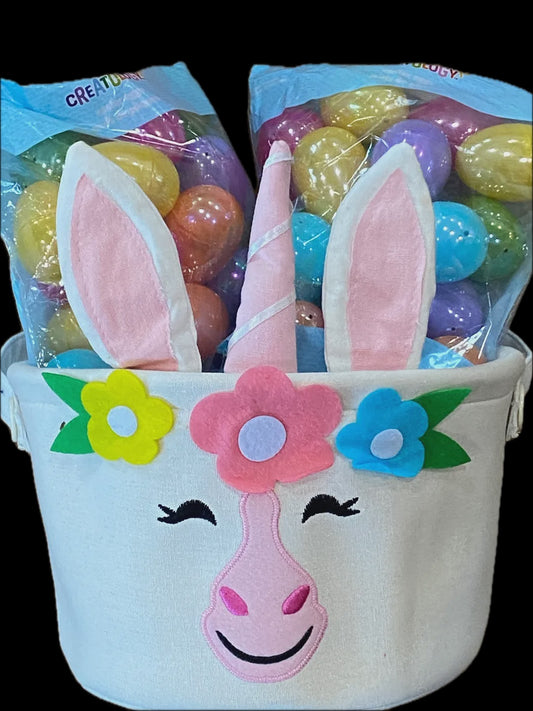 Ashland Felt and Cloth Unicorn Easter Basket with 2 FREE packs of Beautiful Colorful Creatology Easter Hunt Eggs