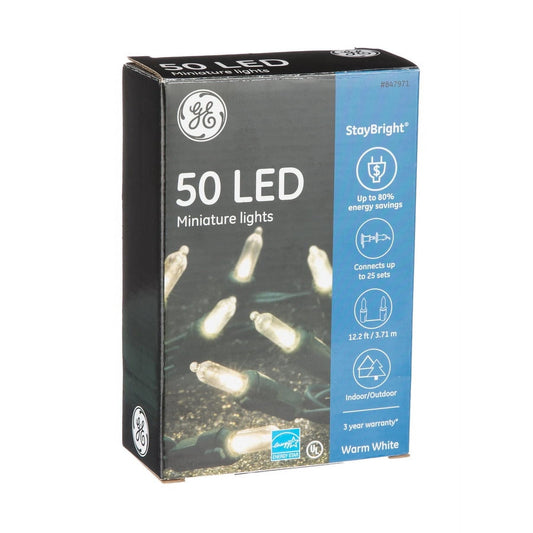 GE StayBright 50-Count 12.25-ft Warm White Led Plug-In Christmas String Lights 90816LO