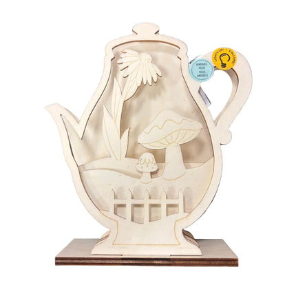 Make Market DIY LED Wooden Décor – Teapot Lantern (8" Height × 7" Width)
