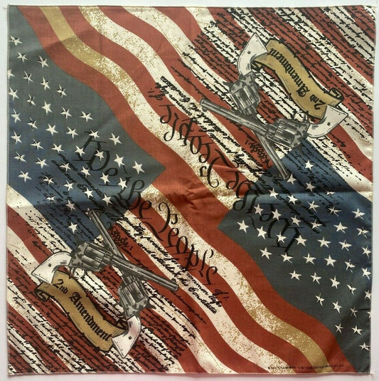 Bandana 2nd Amendment Flag Red White Blue USA 100% Cotton 22 X 22 USA Made