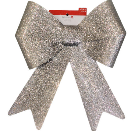 QUALITY, LARGE CHRISTMAS BOW, SILVER, CELEBRATE IT 14 IN