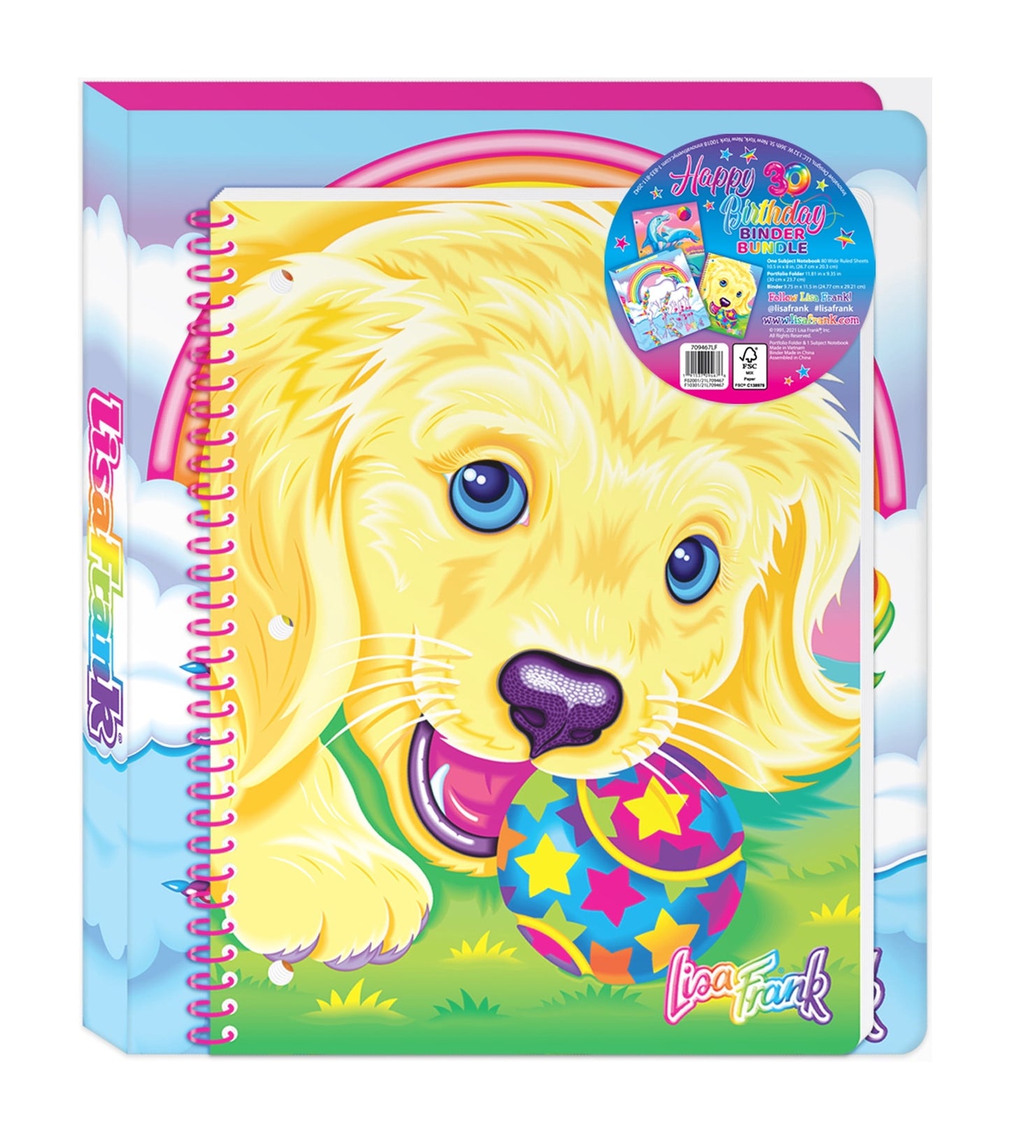 Lisa Frank Stationary Bundle, 3-Ring, 1" Binder, Spiral Notebook, Folder