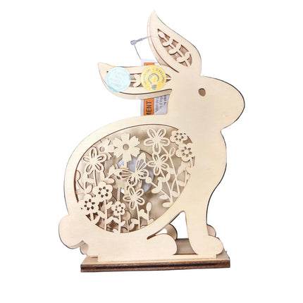 Make Market DIY LED Wooden Décor – Bunny with Floral Cutouts (8" Height × 6" Width)