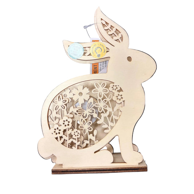 Make Market DIY LED Wooden Décor – Bunny with Floral Cutouts (8" Height × 6" Width)