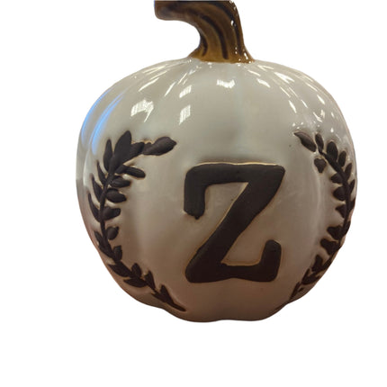 Ashland Fall White Porcelain Pumpkin with Letter Z 5x5in