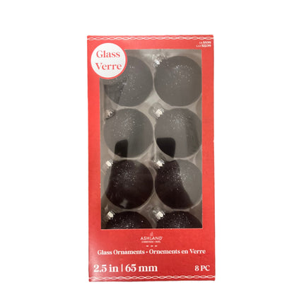 Ashland Christmas Glitter Black Glass Ornaments 2.5in 8PC