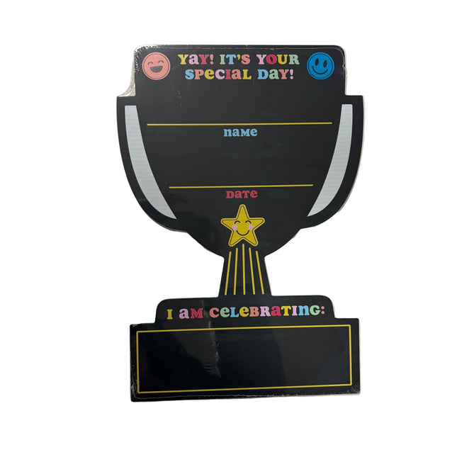 Trophy-Shaped Chalkboard Sign – 16" x 11" Celebration Message Board
