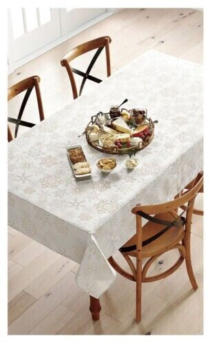 Metallic Snowflake Tablecloth 70in – Gold & Silver