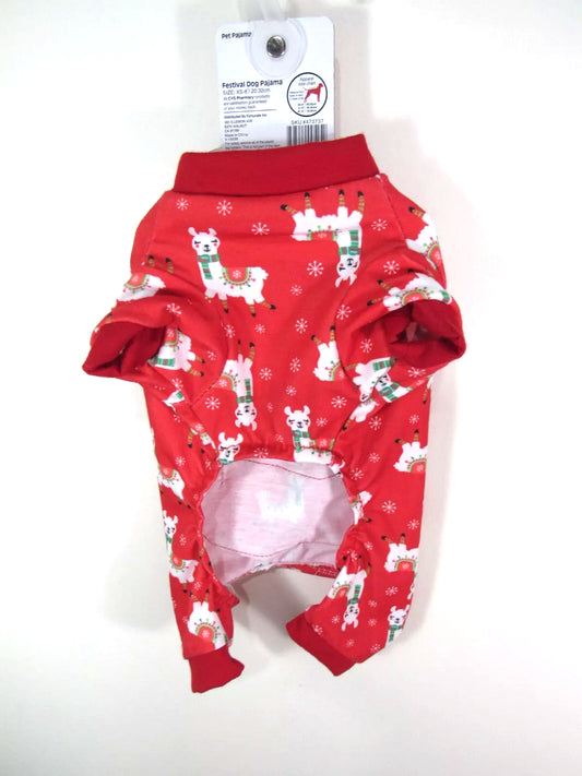 Pet Central Festival Dog Pajama Size M Red White Llamas