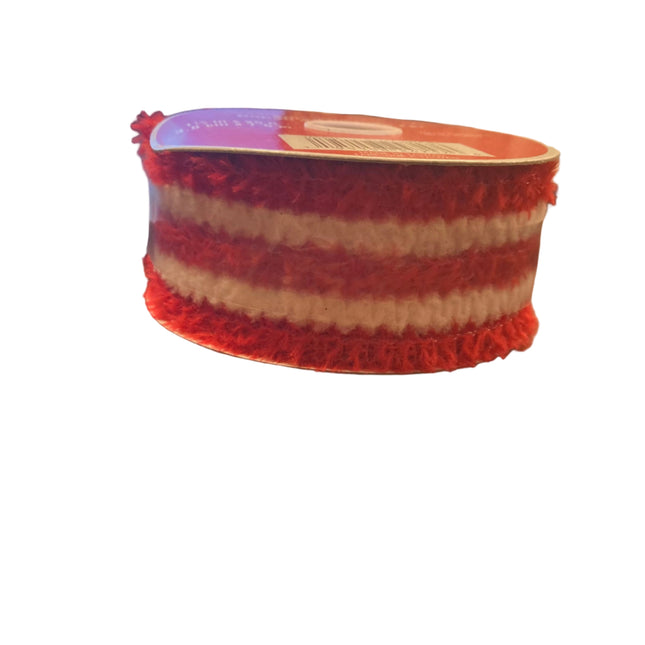 Celebrate it Christmas Red and White Cloth Wired Ribbon 1.5inx25ft