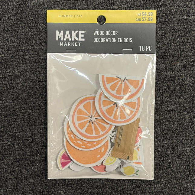 Citrus Fruit Wooden Craft Shapes – Summer DIY Wood Décor (18 Pieces)