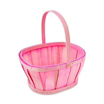 Easter Pink Oval Woodchip Basket, 12 in x 9.5 in x 13 in, by Way To Celebrate