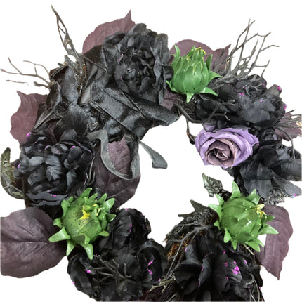 Ashland Halloween Black Roses Wreath 24 in