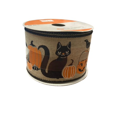 Celebrate it Halloween Cat and Pumpkins Wired Ribbon 2.5inx25ft