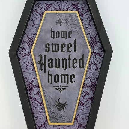 Halloween Coffin Sign “Home Sweet Haunted Home” Tabletop Decor