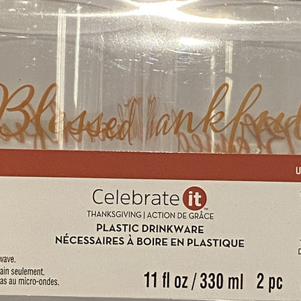 Grateful & Blessed 11oz Stemless Plastic Wine Glasses, 2-Pack
