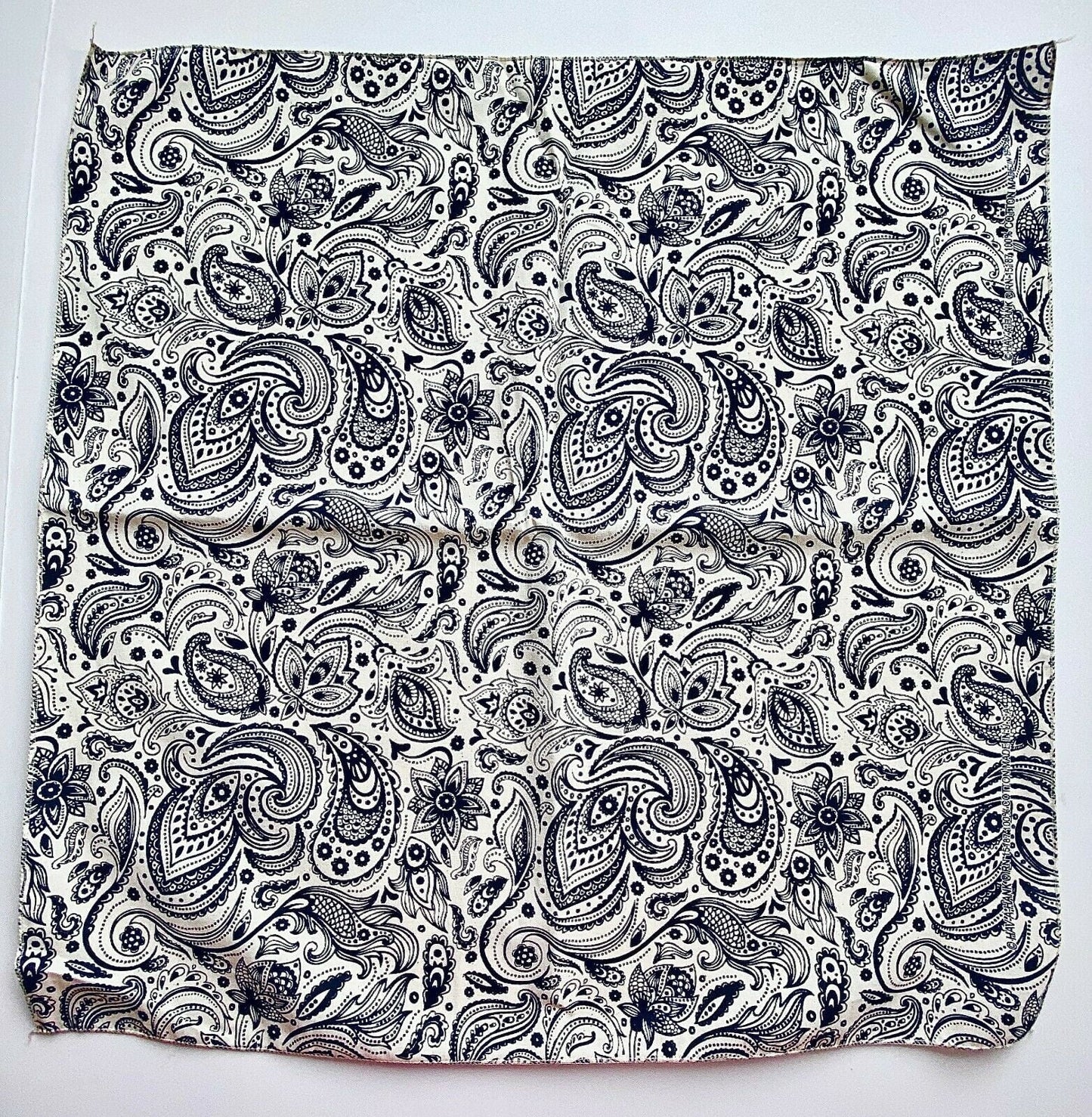 Bandana Cream & Blue English Indigo Paisley 100% Cotton Made in the USA 22 x 22