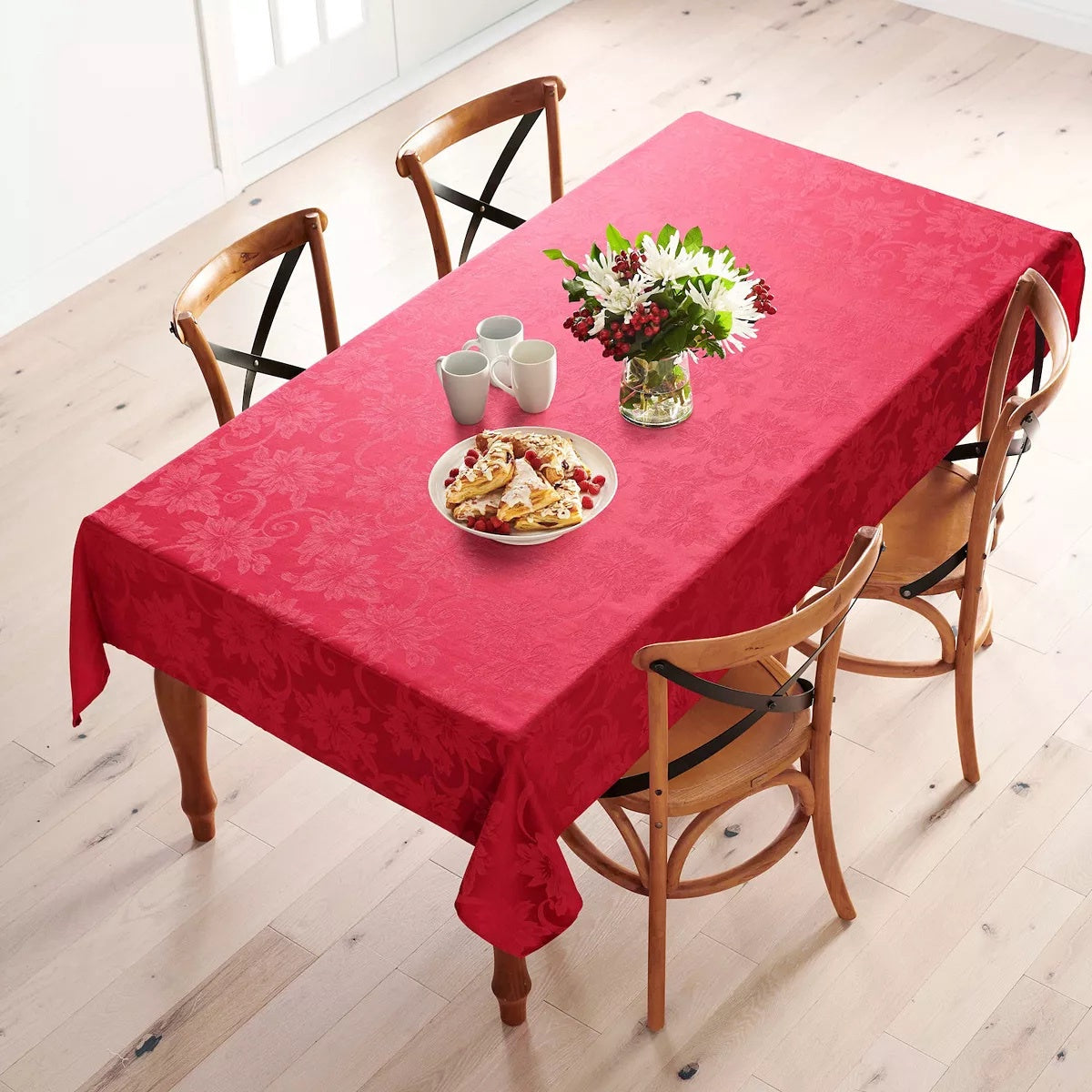 St. Nicholas Square® Poinsettia 60 in. X 120 in. Jacquard Tablecloth