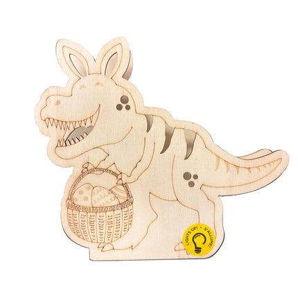 Make Market DIY LED Wooden Décor – Easter Dino with Basket (6" Height × 6" Width)
