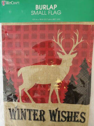 Winter Wishes Buck Burlap Garden Flag 12.5x18"