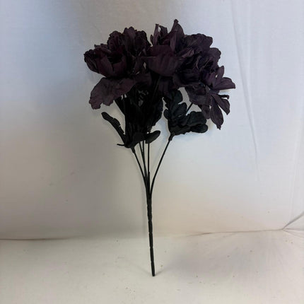 Black Gothic Peony Bush Floral Pick 13 in