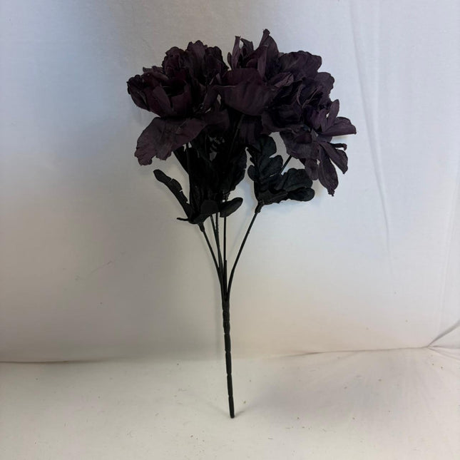 Black Gothic Peony Bush Floral Pick 13 in
