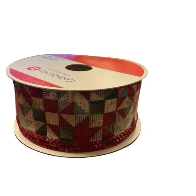 Celebrate it Christmas Colored Squares Wired Ribbon 1.5inx30ft